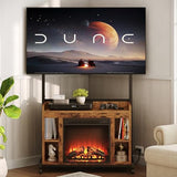 RALGEND Fireplace TV Stand with Mount for 55/60/65/75 inch TVs, Corner Entertainment Center with Power Outlet and 18" Electric Fireplace, Height Adjustable TV Console for Living Room, Rustic and Black RALGEND