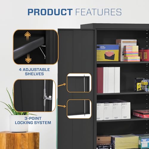 Sandusky Lee CA41361872-09 Classic Garage Storage Cabinet, Steel Utility Cabinet with Adjustable Shelves, 72"H, Black Sandusky
