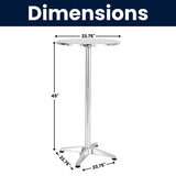 BTEXPERT Aluminum Indoor Outdoor 23.75" Round Restaurant Bar Height 45" Table flip top, Patio Stainless Steel Silver Furniture 25.75" Base BTEXPERT