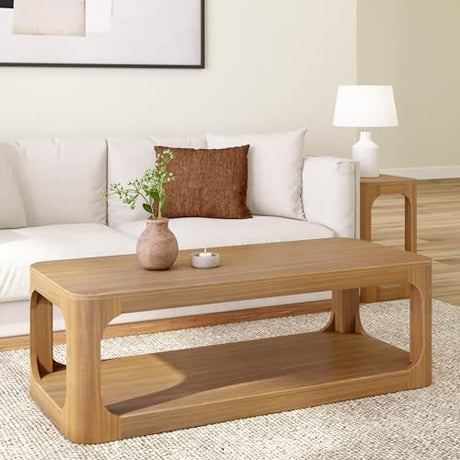 Plank+Beam Forma Coffee Table, Solid Wood 54 Inch Modern Coffee Table with Shelf, Contemporary Center Table with Storage Space, Rectangle Tea Table Plank+Beam
