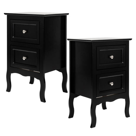 Karl home Black Nightstand Set of 2 for Bedroom, Vintage Small Night Stand with Drawers, Farmhouse Side Table, Wooden End Tables with Curved Legs for Office, Mid-Century Karl home