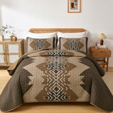 Dintszyayue Brown Quilt Set Queen Size,3 Piece Boho Aztec Texture Bedspread Coverlet Set Reversible Lightweight Bedding Set Geometric Bohemian Bed Cover with 2 Pillowcases(Dark Brown,90"x96") Dintszyayue