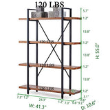 HSH Rustic 4-Tier Natural Wood Bookshelf with Industrial Metal Frame - Distressed Brown Etagere for Home and Office Storage HSH