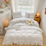 MOOWOO Chic Ruffle Lace Polyester Duvet Cover Set -Girl White Bedding-3 Piece Full Duvet Cover with Zipper Closure -Ultra Soft and Light Weight (White, Full)-No Comforter MOOWOO