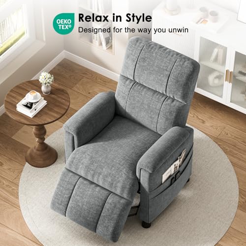 Pipishell Power Recliner Chair for Adults，Electric Recliner with Remote, Adjustable Recline/Footrest, Chenille Fabric,Thick Seat Cushion, Small Recliner for Living Room, Home Theater, Grey