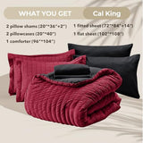 HYMOKEGE Red & Black California King Comforter Set Seersucker 7 Pieces, All Season Luxury Bed in a Bag for Bedroom, Bedding Set with Comforters, Sheets, Pillowcases & Shams HYMOKEGE