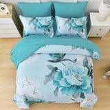 Dobuyly Floral Comforter Set Queen Size 7 Piece Bed in a Bag, Aqua Flowers Printed on Light Blue Comforter Set with Sheets, Soft Polyester Botanical Complete Bedding Set for All Season Dobuyly