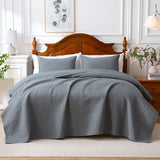 Aqzuxira Gray 100% Cotton Quilt Set Queen Size, 3 Piece Modern Textured Bedspread with Coin Pattern, Lightweight Crinkly Coverlet Sham Set, Soft Minimalist All Season Bedding, Garment-Washed Aqzuxira