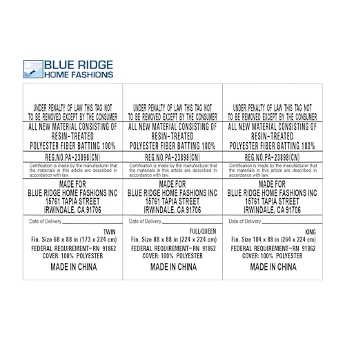 Blue Ridge Home Fashions Comforter Breathable Microfiber Duvet Insert, Summer Cooling Winter Warm Reversible Down Alternative Quilt Comforter for All Season, Twin, Black Blue Ridge Home Fashions