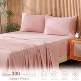 JSD 100% Cotton Sheet Set Twin, Dusty Pink Sateen Sheets 300 Thread Count, Soft Breathable Bed Sheets Deep Pocket JSD