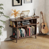 LIVEHOM Large Round Record Player Stand, Wood Record Storage Cabinet, Vinyl Record Holder with Display Area, Mid Century Modern Turntable for Living Room, Bedroom LIVEHOM