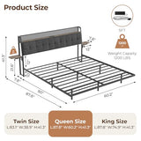 Salamir Queen Floating Bed Frame with LED & Charging Station, Ergonomic Upholstered Headboard with Folding Shelves Storage, Metal Slats Support, No Box Spring Needed, Easy Assembly, Noise-Free, Grey Salamir