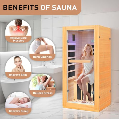 Lamar Far Infrared Sauna with Red Light, Low EMF Home Sauna Room, 10-Color Light, Bluetooth Speakers, Digital Control Panel - Personal Indoor Luxury Spa for House and Gym Lamar