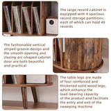 LELELINKY Large Round Record Player Stand with Charging Station & Fluted Panel, Brown Mid Century Modern Turntable Cabinet with Vinyl Storage, Arched Wood Record Player Table for Living Room LELELINKY