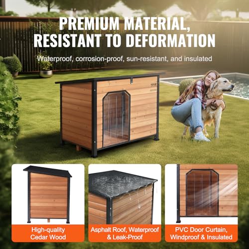 VEVOR Outdoor Dog House, Waterproof Insulated Dog House with Elevated Floor, Anti-Bite Wood Dog House Outdoor Iron Frame, Open Roof, for Medium to Large Dogs VEVOR
