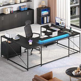 YITAHOME U Shaped Desk with Power Outlets & LED Lights, 79" Reversible L Shaped Desk with Drawers, Corner Computer Desk Office Desk with Monitor Stand & Storage Shelves, Black YITAHOME