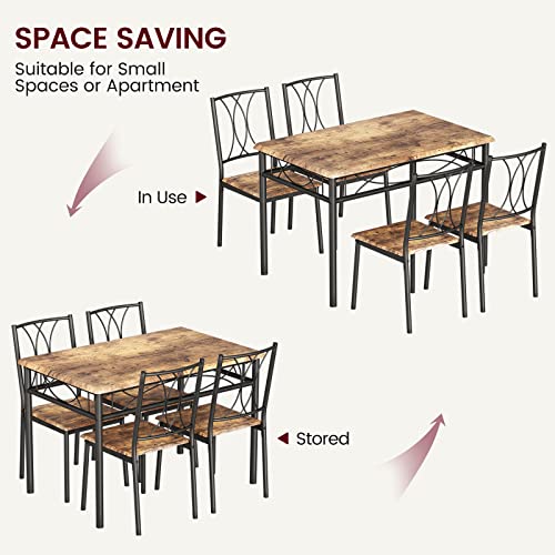 CABIHOME Dining Table Set for 4, Kitchen Table Set with 4 Chairs, Rectangular Dining Table Set for 4, Kitchen Table Set for Apartment, Small Space, Dining Room, Retro Brown CABIHOME