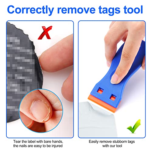 4 Pcs Plastic Razor Blade Scraper and 100 Pcs Blades, Remove Label Decal Tool， Forwithout Scratches Plastic Razor Blade Scraper, Adhesive Remover for Stickers, Gaskets and Paints on Window Car Glass kwbgjq