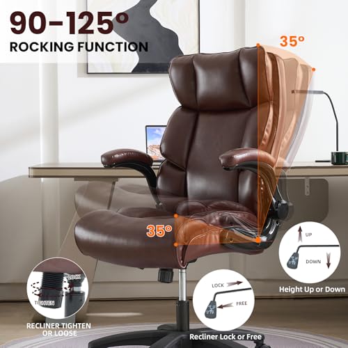 Ergonomic Office Chair Big and Tall Wide Seat Executive Chair 90-120°High-Back Reclining Gaming Chair Lumbar Support Leather Computer Chair Thickened Armrest Desk Chair for Home Office VOONMIU