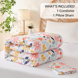 Yibeizi Floral Comforter Set for Girls Twin, Kids Cute Printed Bedding Set with Pillow Sham, Lightweight Soft Breathable Machine Washable Quilted Bed Comforter Set 2 Piece Yibeizi