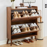 Bifins Shoe Storage Cabinet with 2 Flip Doors, 31.5" Narrow Fluted Design for Space Saving, Freestanding Entryway Shoe Organizer for Hallway & Living Room (Walnut) Bifins