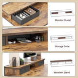 TIQLAB Standing Desk with Two Drawers, Stand Up Standing Desk Adjustable Height, Electric Sit Stand Table with Storage Shelf and Splice Board, 48 * 24 inch, Rustic Brown TIQLAB