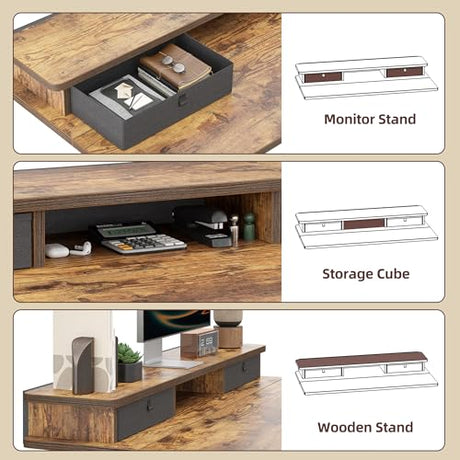 TIQLAB Standing Desk with Two Drawers, Stand Up Standing Desk Adjustable Height, Electric Sit Stand Table with Storage Shelf and Splice Board, 48 * 24 inch, Rustic Brown TIQLAB