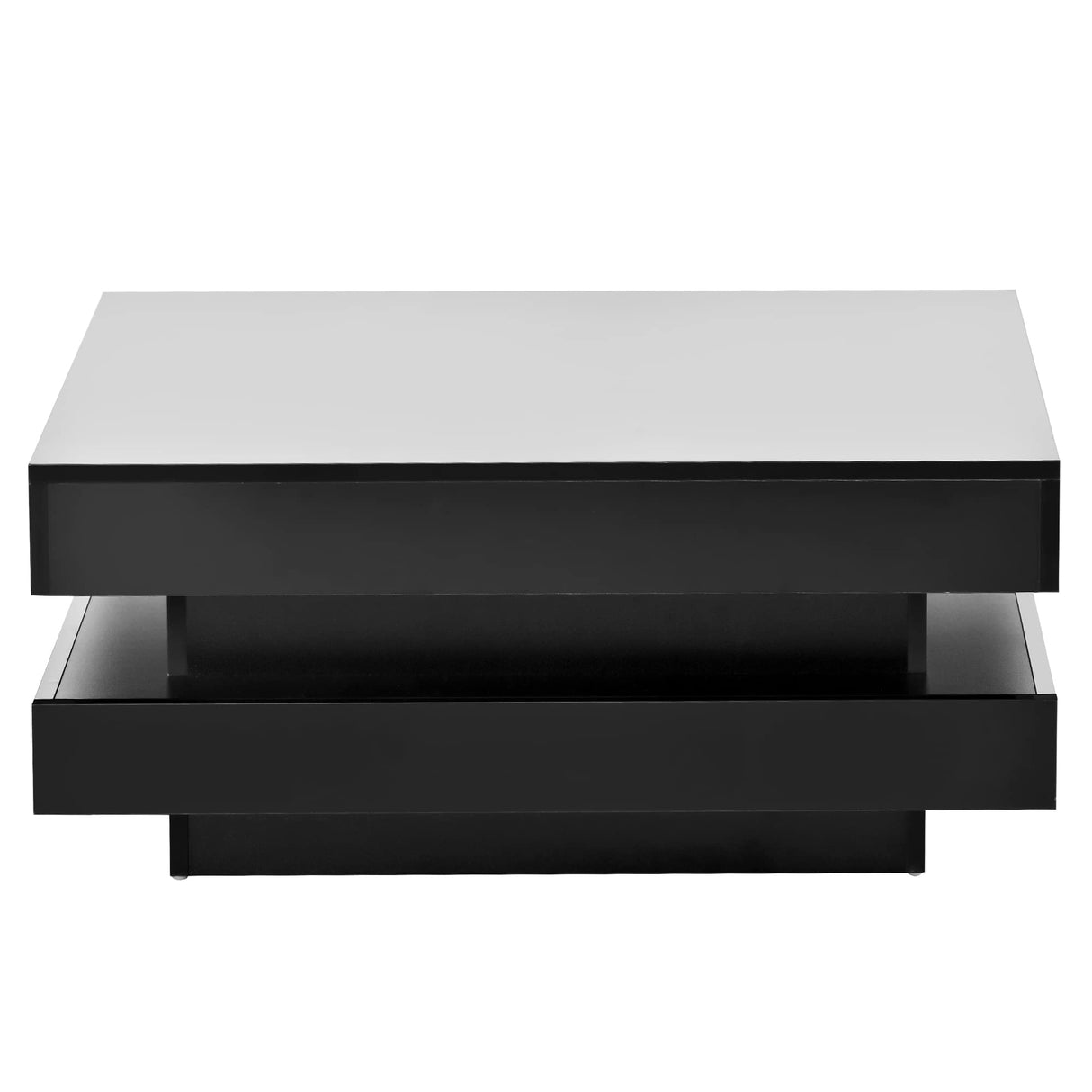 Modern Coffee Table, 2-Tier Square Coffee Table with Plug-in 16-Color LED Lights, High Gloss Coffee Table, Center Table for Living Room, 31.5”x31.5”x14.2”, Black Bellemave