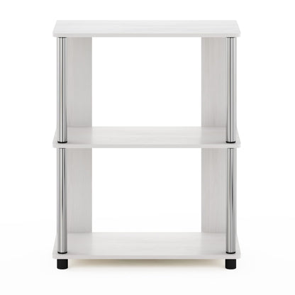 Furinno Jaya 3-Tier Bookcase with Stainless Steel Tubes in White Oak - WoodArtSupply