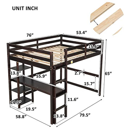 Bellemave Full Size Loft Bed with Desk and Storage Shelves for Kids - Espresso - WoodArtSupply