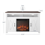 BELLEZE Modern 48" Barn Door Wood TV Stand with 18" Electric Fireplace Heater & Media Entertainment Center Console Table for TV up to 50" with Two Open Shelves and Cabinets - Corin (White) BELLEZE