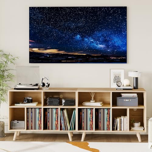 IDEALHOUSE Record Player Stand with Vinyl Storage, 39.5in Large Vinyl Record Holder Player Cabinet Wood Turntable Stand Up to 350 Albums with Charging Station for Living Room, Natural IDEALHOUSE