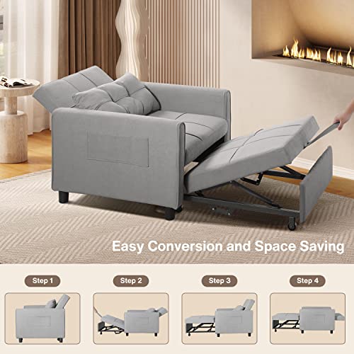 Noelse Sleeper Sofa Chair Bed, Convertible Sofa Chair 3-in-1, Adjustable Sleeper Chair Pullout Sofa Bed with Modern Linen Fabric for Living Room Apartment Small Space, Grey - WoodArtSupply