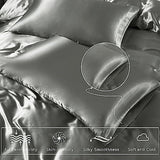 Vonty 3-Piece Silky Satin Duvet Cover Set King Size Duvet Cover, Organic Natural 400TC Grey Duvet Cover Set - Luxury & Sexy Bedding Duvet Covers with Zipper Closure(No Comforter) Vonty