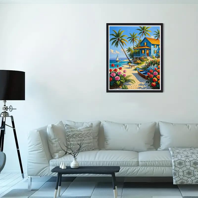 Beach Paint by Numbers Kit for Adults Beginner,Flower Easy Adult Paint by Number Kits on Canvas DIY Painting for Beginners Art by Numbers for Home Wall Decor 16x20 Inch NEGEKFKX