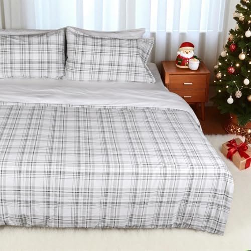 Gogreen 100% Cotton Duvet Cover Set - 2 Piece Soft Breathable Bedding Set, All Season Comforter Cover with Zipper Closure & Corner Buttons, Includes 2 Pillowcases (Christmas Plaid, Twin Size) Gogreen