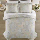 CROSCILL King Comforter Set, Luxe Chenille Jacquard Floral Medallion, Microfiber Twill Comforter for a King-Size Bed, Oversized Comforter King Bedding, 2 Shams & Bedskirt, Loretta, Beige 4 Piece Croscill