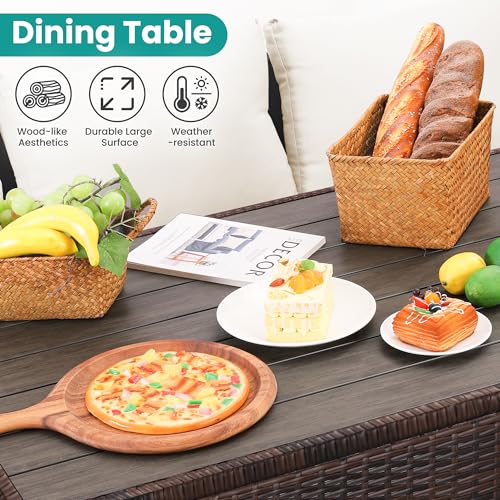 Wumiokio Patio Furniture Set, 7 Pieces Outdoor Patio Furniture with Dining Table&Chair, All Weather Wicker Conversation Set with Ottoman,Brown Rattan & Ivory Cushions (Include Sofa Dust Cover) Wumiokio