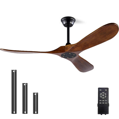 Solid Wood Ceiling Fan Without Light, 52 inch Walnut Ceiling Fan with 3 Wood Blades 6 Speeds Smart Timing Reversible DC Motor, Modern Ceiling Fan for Indoor Outdoor Farmhouse/Patios - Dark Walnut…