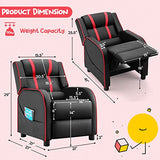 Costzon Kids Recliner, Gaming Recliner Chair w/Side Pockets, Footrest, Headrest & Lumbar Support for Kids Room & Play Room, Adjustable Racing Style Leather Sofa for Children Boys Girls (Red, Black)
