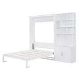 Merax Full Size Murphy Bed, White Wood Wall Bed Cabinet with Multiple Storage Shelves and a Cabinet, White Merax