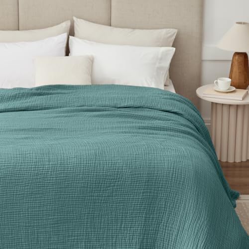 Kozyhvn 100% Cotton Muslin Blanket Twin XL 66" x 90", Breathable and Cooling Bed Blankets, Soft Boho Bedspread, Gauze Bedding for Adults All Season, Turquoise, Teal Kozyhvn