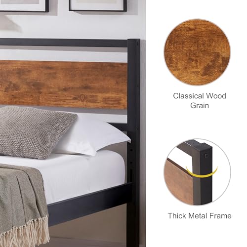 Rustic Solid Wood Full Size Headboard with Metal Frame - Kingfun Kingfun