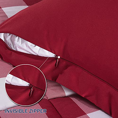 downluxe Lightweight Plaid Comforter Set (Twin) with 1 Pillow Sham - 2-Piece Set - Red/White Plaid - Down Alternative Reversible Comforter downluxe