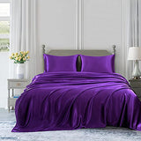 Homiest 4pcs Satin Sheets Set Luxury Silky Satin Bedding Set with Deep Pocket, 1 Fitted Sheet + 1 Flat Sheet + 2 Pillowcases (King Size, Purple) Homiest