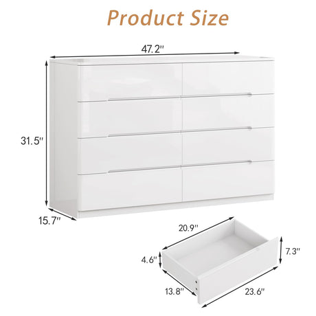 ZORPLIX White Wood Dresser, 8 Drawer Dressers for Clothes Storage for Bedroom, Modern Dresser with Wide Drawers, Wide Wooden Chest Drawers for Living Room, Entryway, TV Stand ZORPLIX