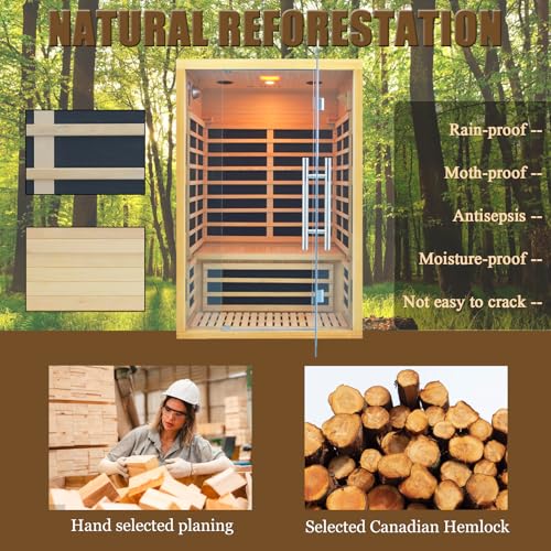 Homsido 2-3 Person Indoor Infrared Sauna, 11 Low EMF Far Infrared Carbon Panel Hemlock Wood Sauna Room Indoor Home Sauna with Tempered Glass Door,Bluetooth Speakers, Chromotherapy Lights(110V, 2100W) Homsido