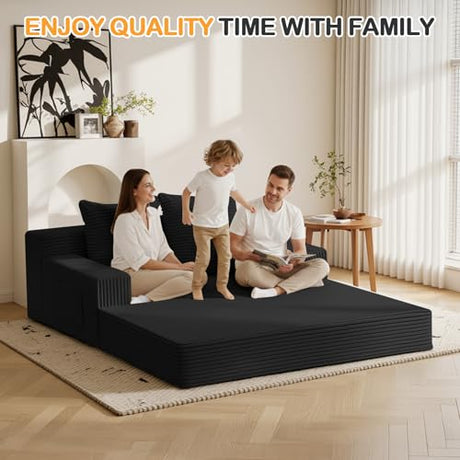 Erament Loveseat Boneless Convertible Sofa Bed, Folding Floor Futon Sleeper Sofa Couch Bed- Boneless Foldable Couch, Corduroy Pull Out Sofa Bed with 2 Pillows for Living Room & Bedroom Erament