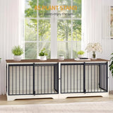 Hzuaneri 78" Dog Crate Furniture for 2 Dogs, Double Dog Cage with Divider, Wooden Heavy Duty Dogs Kennel, Pet Cage with Barn Door, TV Stand for Large Small Medium Dogs, White Brown DFC83714BV1 Hzuaneri