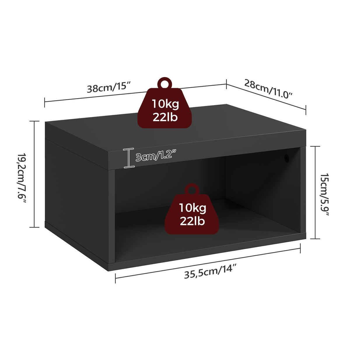 MAHANCRIS Floating Nightstand Set of 2, Wall Mounted Nightstand, Modern Floating Bedside Shelf with Open Shelf Cubby, Floating Side Tables Bedroom, Living Room, Black ETBK4901S2 MAHANCRIS